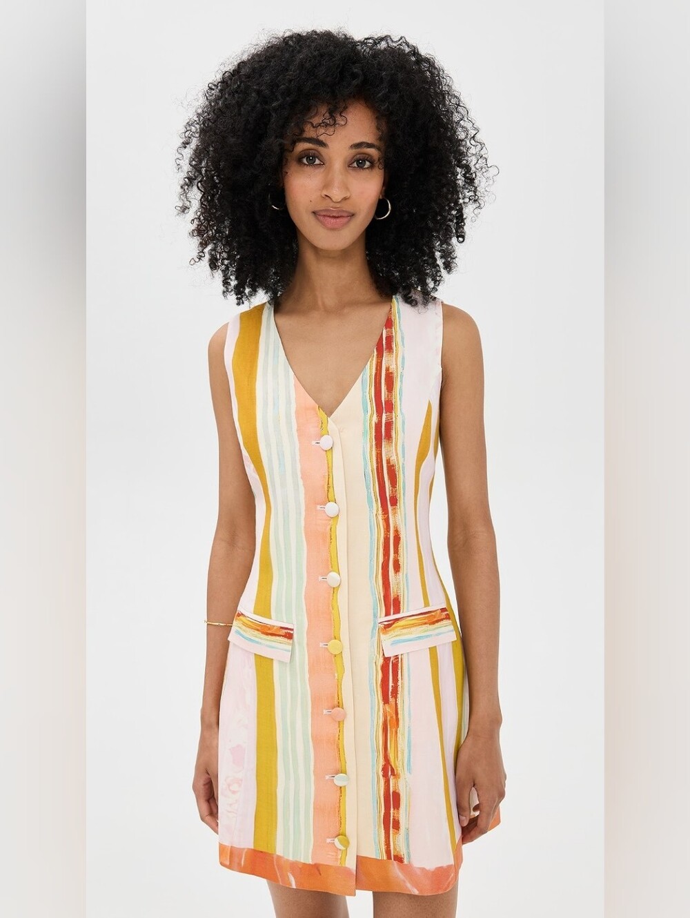 NWT Hunter Bell Suni Dress Abstract Stripe size 10 Button Front Linen Summer